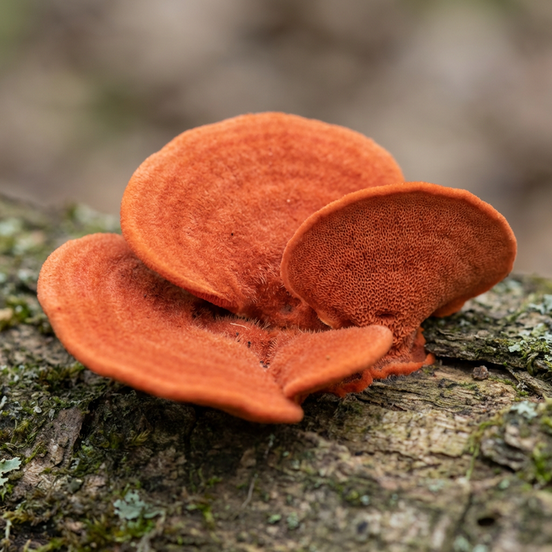 Zinnoberrote Tramete (Pycnoporus cinnabarinus), KI-Illustration