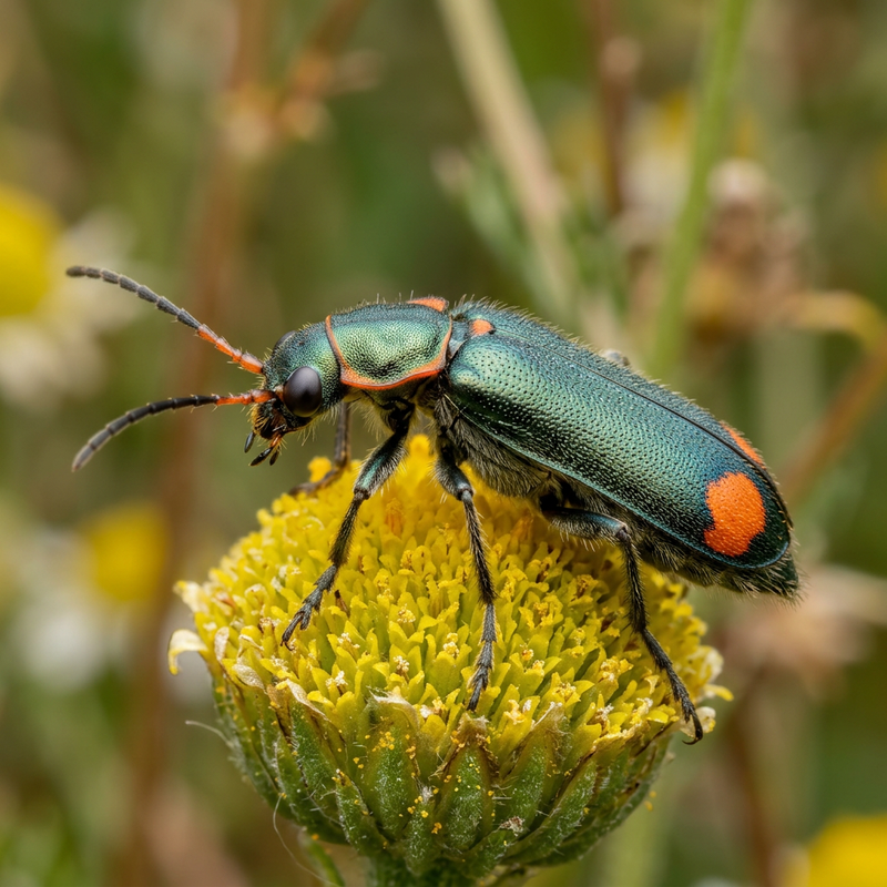 Zweifleckiger Zipfelkäfer (Malachius bipustulatus), KI-Illustration