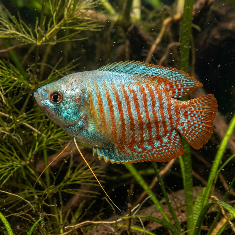 Zwergfadenfisch (Trichogaster lalius), KI-Illustration