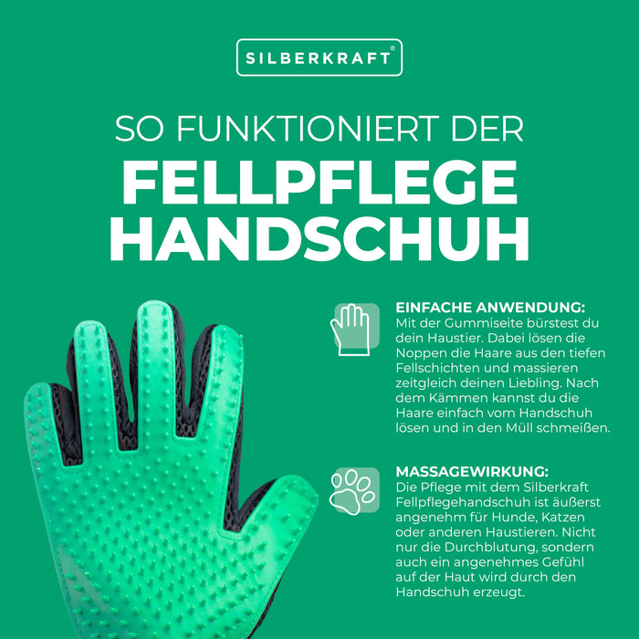 Fellpflegehandschuh für Hund, Katze, Pferd; Kaninchen und anderen Haustieren - Schonende Pflege dank 256 Noppen - Massageeffekt - Einheitsgröße - Egal ob Lang oder Kurzhaar - Silberkraft
