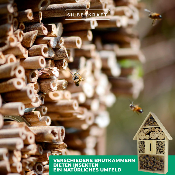 Insektenhotel aus Pinienholz - Unterschlupf für Insekten - 48 x 31 x 10 cm - Silberkraft